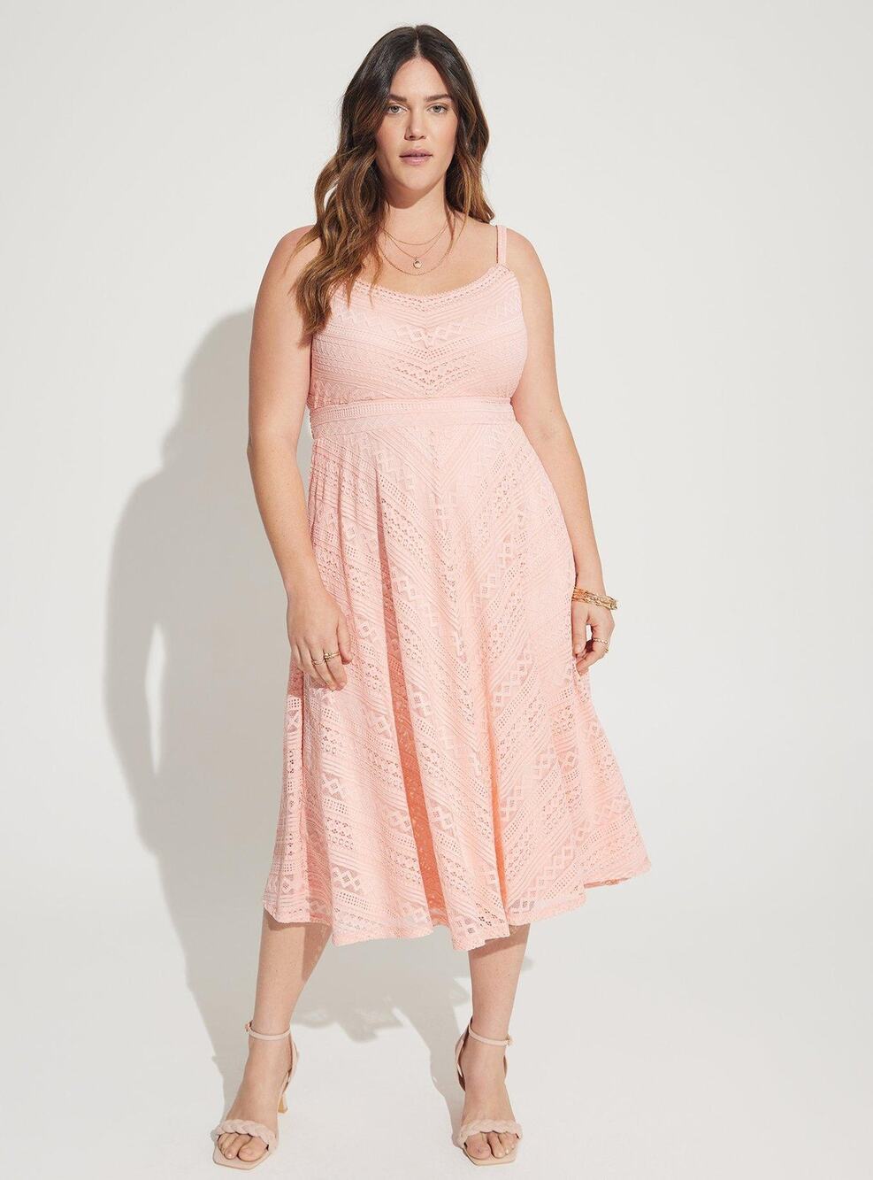 Torrid Pink Lace Midi Skater Dress Womens 2 2X 18 20 NWT Cami Smocked Boho